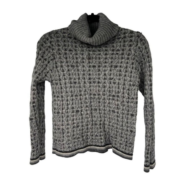 Alexandra Bartlett Gray Black Waffle Knit Turtleneck Sweater - Picture 1 of 6